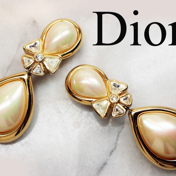 ⚜️ Vintage Christian Dior Crystal & Pearl Earrings - Picture 12 of 15